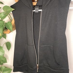 Black cut off zip up hoodie , cut off sleeves, cotton cozy